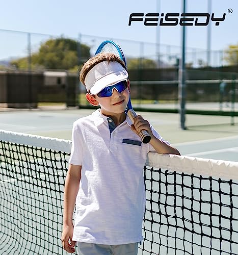 FEISEDY Kids Teens Sports Polarized Sunglasses TR90 Frame Boys Girls Cycling B2454, White-blue, Suitable