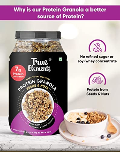 True Elements Protein Granola 900g - Granola with 19g Clean Protein | Gluten Free Protein Granola | 100% Wholegrains and Natural | Healthy Breakfast Cereal with High Protein