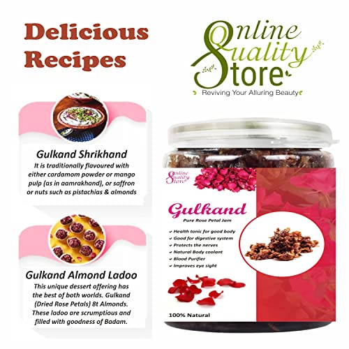 Online Quality Store Natural Gulkand (Rose Petal Jam), 400g | Sun-Cooked Damask Rose Petals & Rock Sugar |Pure gulkand Organic| Gulkand for Paan