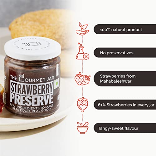 The Gourmet Jar Strawberry Preserve (230 g) for Cake Fillings,Topping On Yogurt and Ice-Creams | Gluten-Free| Nut-Free| No Transfats