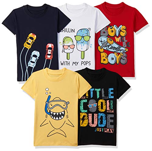 T2F Boy's Solid Regular Fit T-Shirt (10_Multicolor 2 2 3 Years)