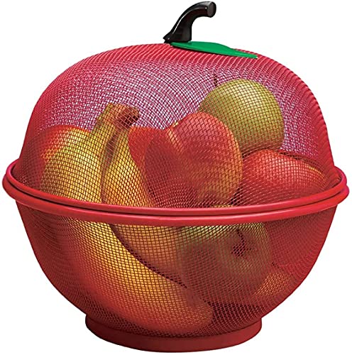 XAVRY Fruits Basket for Kitchen Basket with Net Cover (Large Size 28.5 Cm) (Red, Iron),1 Liter