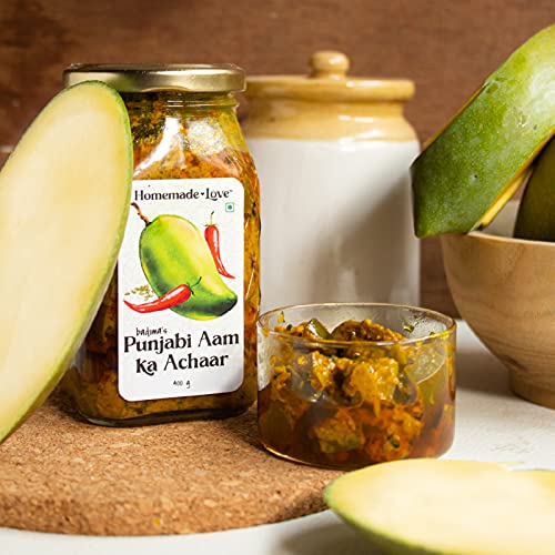 Homemade Love Authentic Punjabi Mango Pickle made with organic methods | Spicy & Tangy Aam Ka Achaar with Raw Mango, and spices mixed with mustard oil | Sun-Dried and Preserved Naturally | Ancestral Indian Achar Recipe | Handcrafted with Care and Authenti