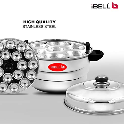 iBELL IP21P3SM High Food Grade Idly Pot Stainless Steel, Idli Pot with Steamer & Mini Idli Plate, 3 Idli Plates / 21 Idlies (Silver)