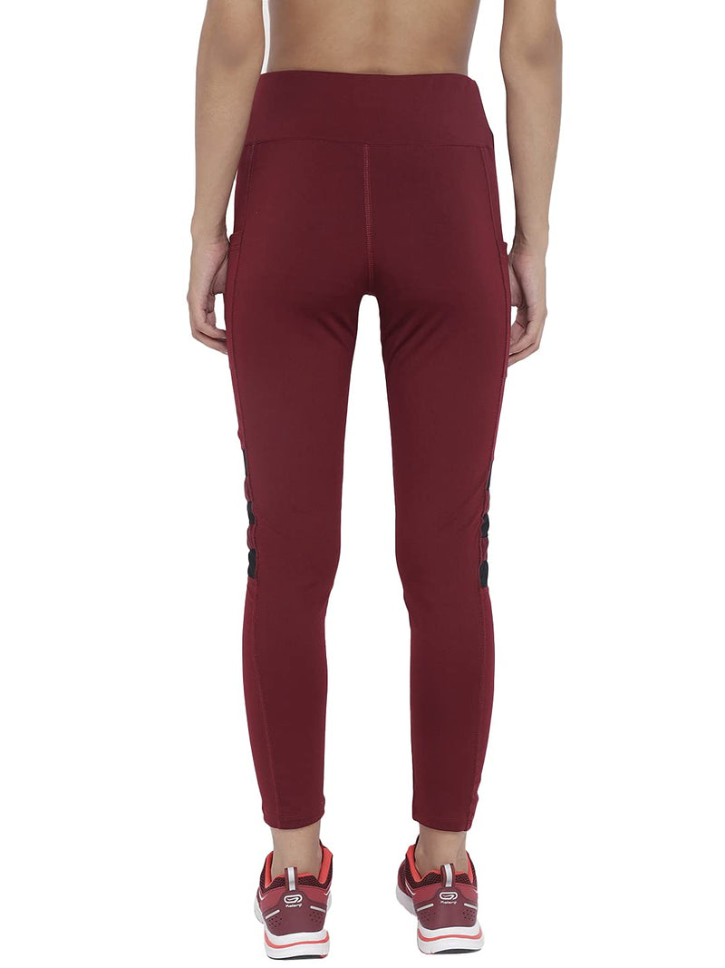 CHKOKKO Women Yoga Track Pants Stretchable Sports Tights Solid Maroon Size M