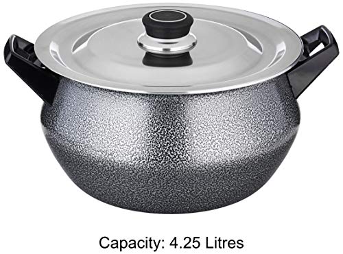 Amazon Brand - Solimo Non Stick Handi with Stainless Steel Lid (4.25L, Hammertone finish, 3 coat, 2.9mm thickness)