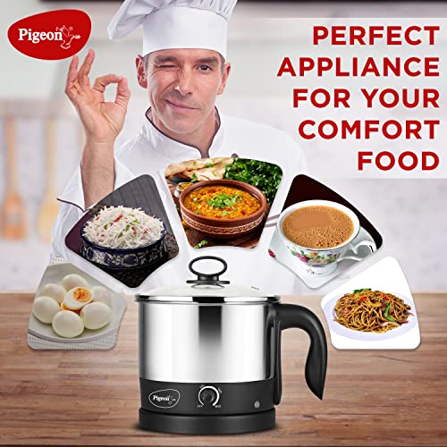 Pigeon Kessel Multipurpose Kettle (12173) 1.2 litres with Stainless Steel Body, used for boiling Water and milk, Tea, Coffee, Oats, Noodles, Soup etc. 600 Watt (Black & Silver)