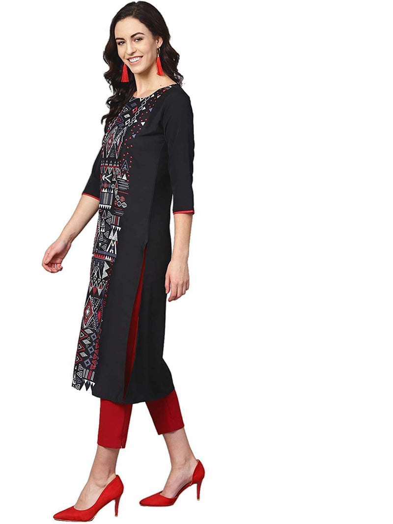 Vaamsi Women's Polyester Abstract Printed Straight Kurta (VPK1619A_Black_XXL)