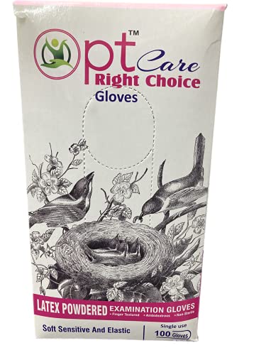 PTcare Latex Examination Hand Gloves, Pack of 100, Large Size, Medical Disposable Gloves Non-Sterile and Less Powdered, White,Unisex, Surgical Gloves for Hospital, Clinic, Sanitary & Kitchen,Latex Gloves