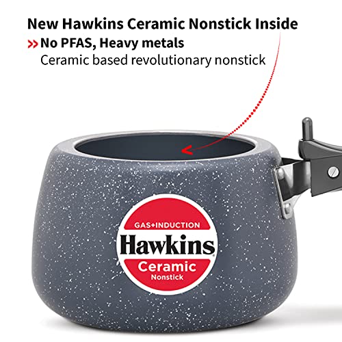 Hawkins 3 Litre Ceramic Nonstick Pressure Cooker, Induction Inner Lid Cooker, Granite Contura Shaped Cooker, Best Cooker (Icc30), 3 Liter