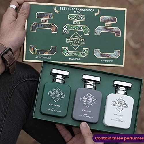 Perfumer's Club"Best Fragrance for Men" Gift Set of 3(Into The Wild + Wild Child + Wanderer) Upto 24 hrs lasting (Eau De Parfum), 150 ml, Best Gift for Men