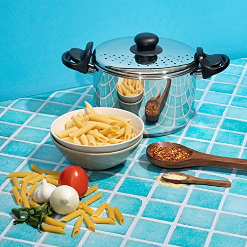 Vinod Stainless Steel Pasta/Noodle Pot with Strainer Lid, Sturdy Lockable Virgin Bakelite Handles,4 litres,Induction Friendly 2 Year Warranty, Silver