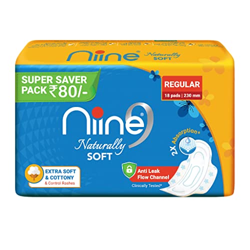 Niine Naturally Soft Regular Sanitary Pads for women | 18 pads, Pack of 1| Suitable for Light Flow| Faster Absorption | Prevents Wetness & Leakage