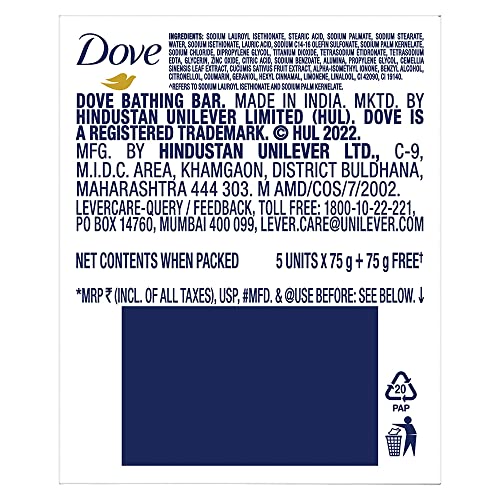Dove Fresh Moisture Beauty Bathing Bar Makes Skin Soft & Refreshed, 450g (Pack Of 6)