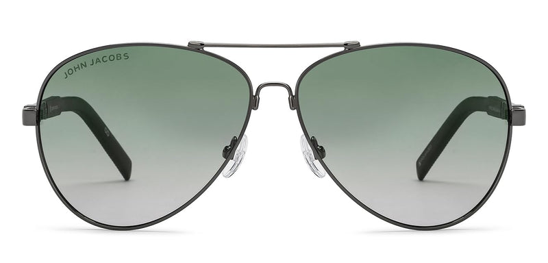 John Jacobs | Gunmetal - Green | Full Rim Pilot Stylish & Premium Polarized Sunglasses | Polarized and 100% UV Protected | Men & Women | Extra Wide | JJ S15863