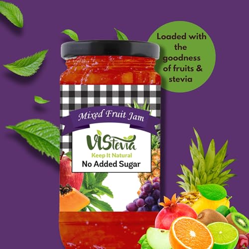 Vistevia Sugar Free Mixed Fruit Jam, Diabetic and Keto Friendly - Sweetened Naturally with Stevia, More Than 60% Fruit Content - Tastes Delicious - Pack of 1 (400G)