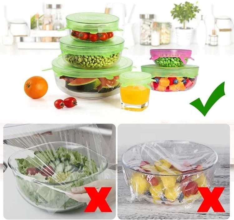 Winberg 6 Pcs Silicone Stretch Lids Flexible Covers for Rectangle Round Square Containers and fruits Lid06