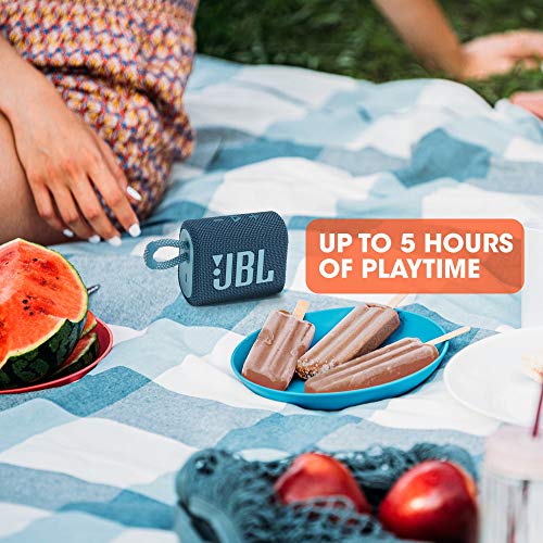 JBL Go 3, Wireless Ultra Portable Bluetooth Speaker, Pro Sound, Vibrant Colors with Rugged Fabric Design, Waterproof, Type C (Without Mic, Blue)