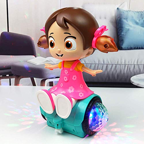 Toyshine 360 Degree Rotating Musical Dancing Girl Toy with Flashing Lights & Bump and Go Action, - Multi color (BATTERY INCLUDED)