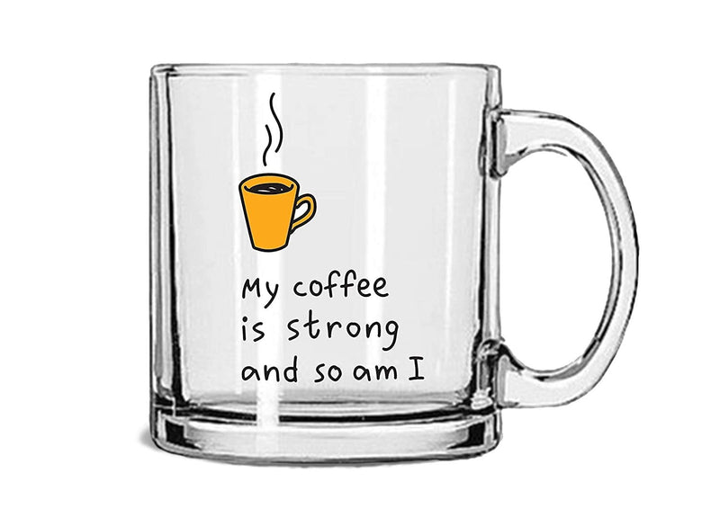 V Kraft "My Coffee is Strong so am i Unique and Stylish Love Quote Printed Transparent Coffee Mug Tea Cup | Unique and Stylish | Gift for Anyone On Any Occasion | Pack of 1, 330ml, Glass