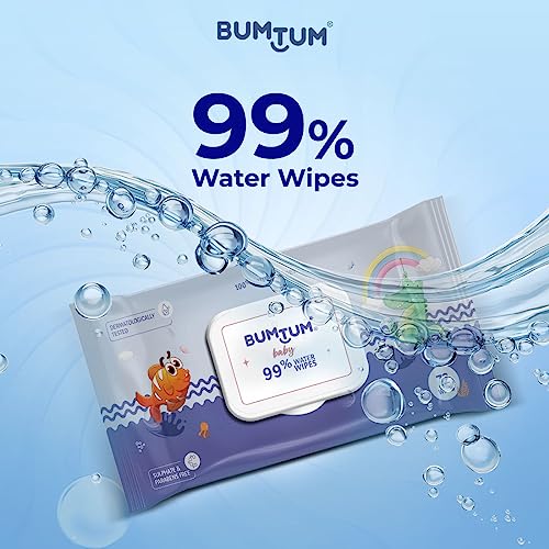 Bumtum Baby Gentle 99% Pure Water Soft Moisturizing Wet Wipes With Lid | Aloe Vera & Chamomile Extracts | Paraben & Sulfate Free (Pack of 3, 72 Pcs. Per Pack)