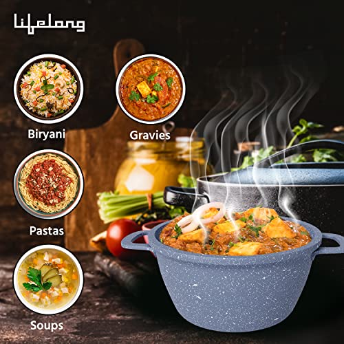 Lifelong Aluminium Die Cast Casserole with Lid 16 CM| 1.3 Litre Capacity| Non-Toxic| Gas Stove Safe | Hot Plate Safe | Scratch Resistant (Grey, LLCKC02)