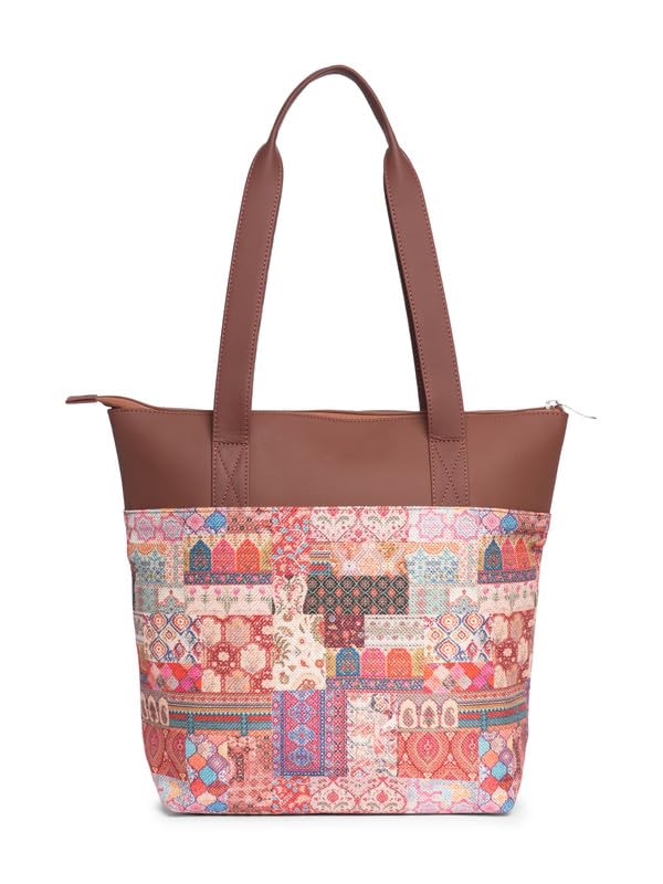 ZOUK Kutch Gamthi Abstract Printed Women's Jute Handcrafted Vegan Leather Multicolor Everyday Tote