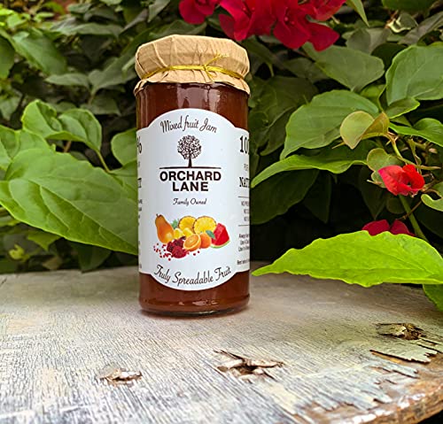 Orchard Lane Highest Fruit content MIXED FRUIT JAM - Rich in Calcium, Iron and Magnesium - Low Sugar | No Preservatives | For family and kids | Made with 7 different fruits | Glass bottle no plastic