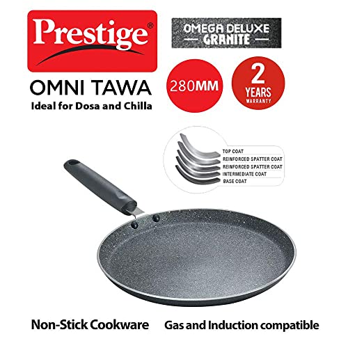 Prestige Omega Deluxe Granite Dosa Tawa, 280 mm, Black, Nonstick Aluminium