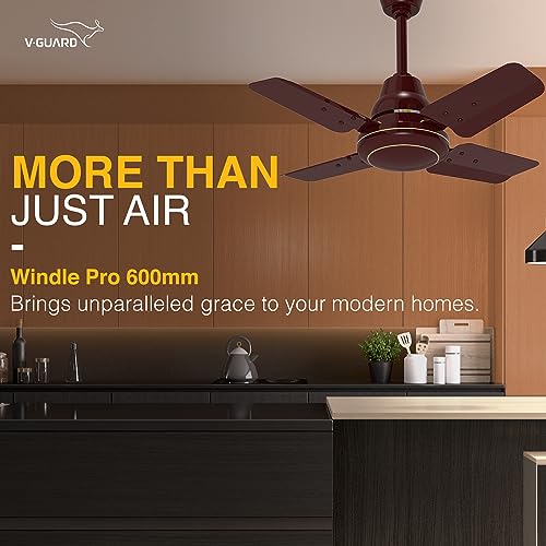 V-Guard Windle Pro High Speed Modern Ceiling Fan For Home | 100% Copper 830 RPM Motor | Powder-Coated Gloss Finish | 4 Blade Ceiling Fan | Cherry Brown | 60 cm