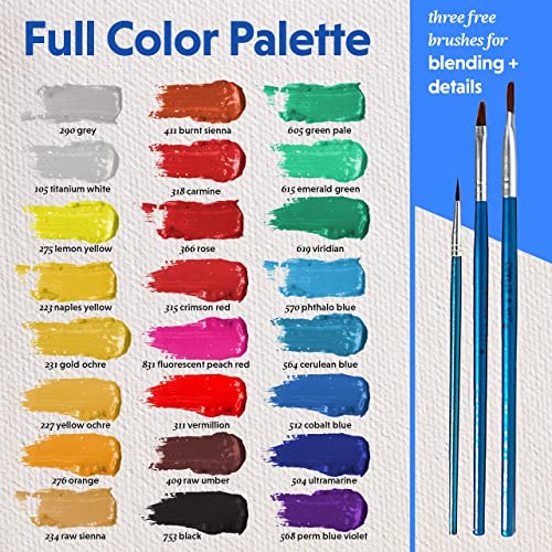 Crafts 4 ALL Acrylic Paint Set for Kids and Adults - 24 Pack of 12mL Craft Paint Colors for Wood, Canvas, Fabric and Ceramics w/ 3 Different Sized Brushes - Art Supplies