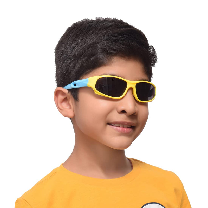 Amour Unisex Wrap-Around Sport Sunglasses for Boy's/Girl's/Kid's for ager (5-8 years) (Medium, Yellow & Blue) Yellow::Blue