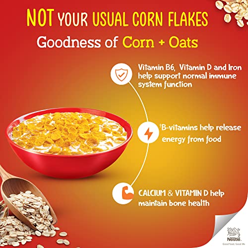 NESTLE GOLD Crunchy Oats & Corn Flakes, Breakfast Cereal with Immuno-Nutrients | Made with Whole Grains and the Goodness of B Vitamins, Calcium & Vitamin D, No Added Colours & Flavours, 850g