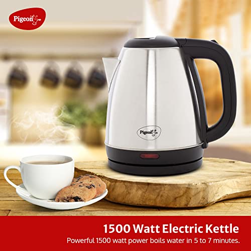 Pigeon by Stovekraft Amaze Plus Electric Kettle (14289) with Stainless Steel Body, 1.5 litre, used for boiling Water, making tea and coffee, instant noodles, soup etc. 1500 Watt (Silver)