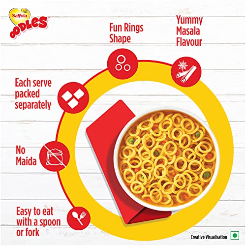 Saffola Oodles, No Maida Oats Noodles, Instant Noodles Packets, Healthy Noodles Masala, Ring Noodles, 212 grams (4 Serves)