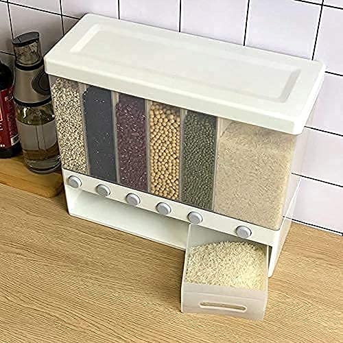 PULSBERY Plastic Wall Mounted Scent Dispenser - Large Capacity Organizer Storage With Free Control Of Grocery Output, Use For Dry Food, Rice, Dal For Dispenser, 6-Grid 12L Large