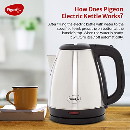 Pigeon by Stovekraft Amaze Plus Electric Kettle (14289) with Stainless Steel Body, 1.5 litre, used for boiling Water, making tea and coffee, instant noodles, soup etc. 1500 Watt (Silver)