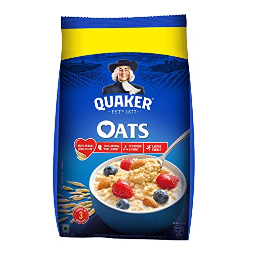 Quaker Oats 1kg, Rolled Oats Natural Wholegrain, Nutritious Breakfast Cereals, Dalia Porridge, Easy to Cook