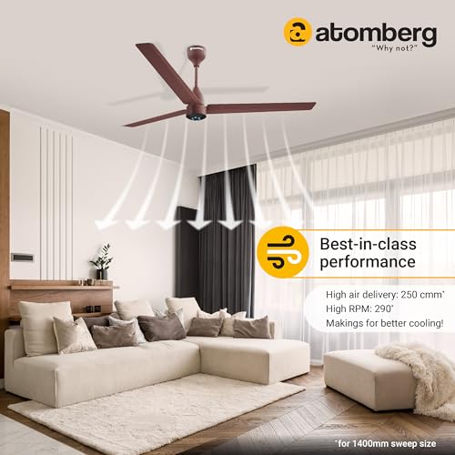 atomberg Renesa 1400mm BLDC Motor 5 Star Rated Sleek Ceiling Fans with Remote Control | Upto 65% Energy Saving, High Air Delivery and LED Indicators | 2+1 Year Warranty (Brown)