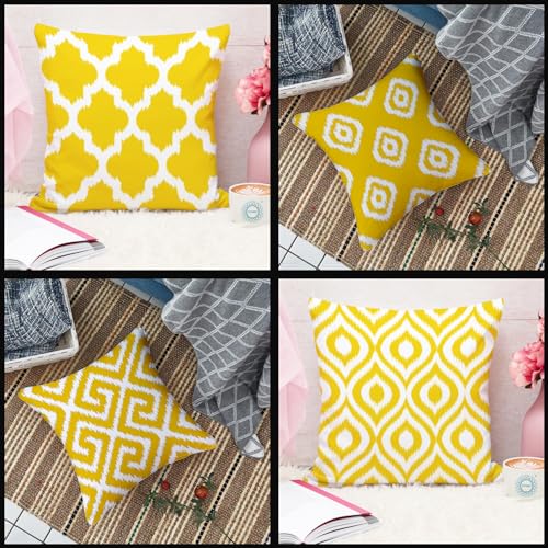 STITCHNEST Cotton 100TC Cushion Cover, 16 x 16 Inches, Yellow, Set of 5