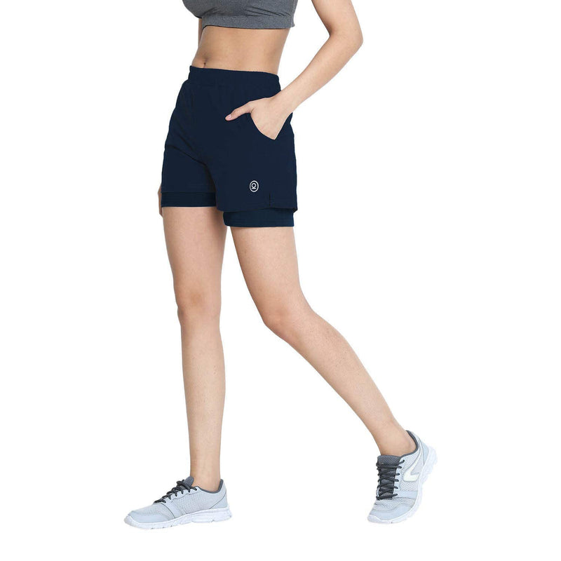 CHKOKKO Double Layered Sports Gym Workout Running Shorts for Women Blue 2XL