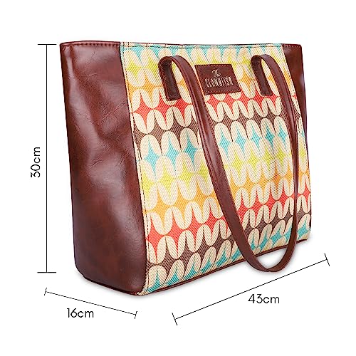 THE CLOWNFISH Valentine Printed Handicraft Fabric & Faux Leather Handbag for Women Office Bag Ladies Shoulder Bag Tote for Women College Girls (Multicolour)