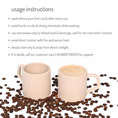 Eha Earth-Friendly Comfy Coffee Cup Set of 6 | 200 ml | Made with Rice Husk & Bamboo Fibers | Microwave Safe | for Hot & Cold Coffee Mug, Tea & Milk | Natural Matte Finish | Multicolor