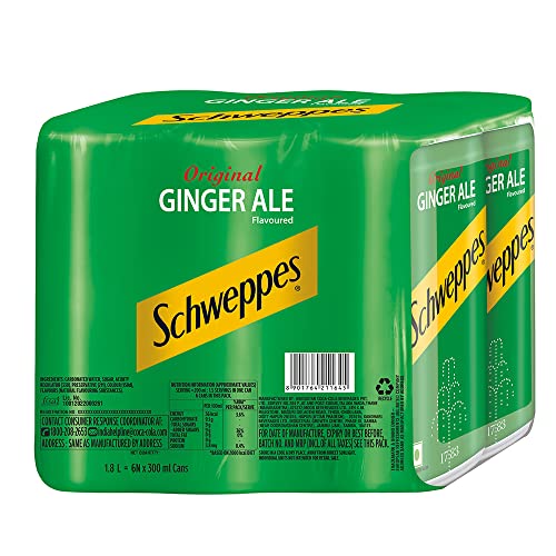 Schweppes Original Soft Drink | Refreshing Ginger Ale Mixer | Recyclable Can, 300 ml (Pack of 6)