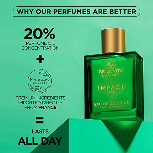 Bella Vita Luxury IMPACT MAN Eau De Cologne Perfume with Mandarin Orange, Patchouli, Cedar | Woody, Citrusy Long Lasting EDC Fragrance Scent for Men 100Ml