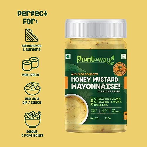 Plantaway Vegan Honey Mustard Plant Based Mayonnaise | Dairy & Gluten Free & No Plam Oil | No Artificial Color, Flavor & Trans Fats | 100% Vegetarian & Egg Free | 250g