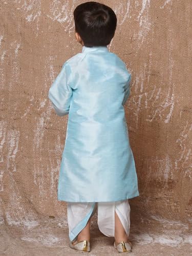 AJ DEZINES Kids Solid Silk Blend Dhoti Kurta Set For Boys (Sky Blue, 12-18 Months)