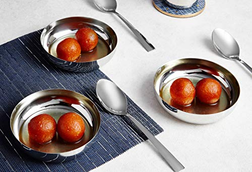 Amazon Brand - Solimo Stainless Steel Elyssa Halwa/Dessert Plate Set (6 pieces, 12.5cm dia)