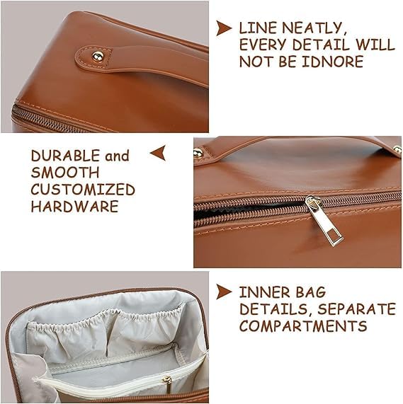 Toiletry Bag for Women Makeup Pouch Waterproof Shower Wash Bag Cosmetic Organizer Case Travel Kit Pack with Hook (Cross Bag Brown)