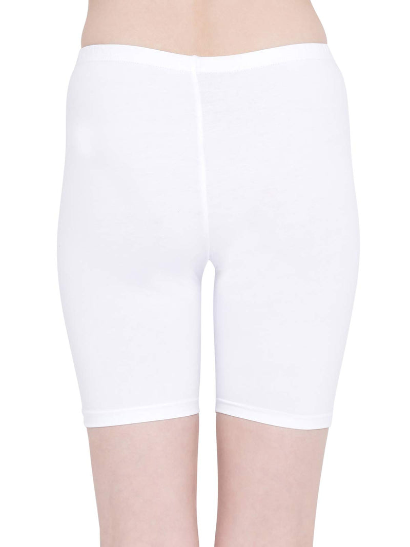 Clovia Women's Cotton Mid Waist Cycling Shorts (PN3352P18_White_XL)